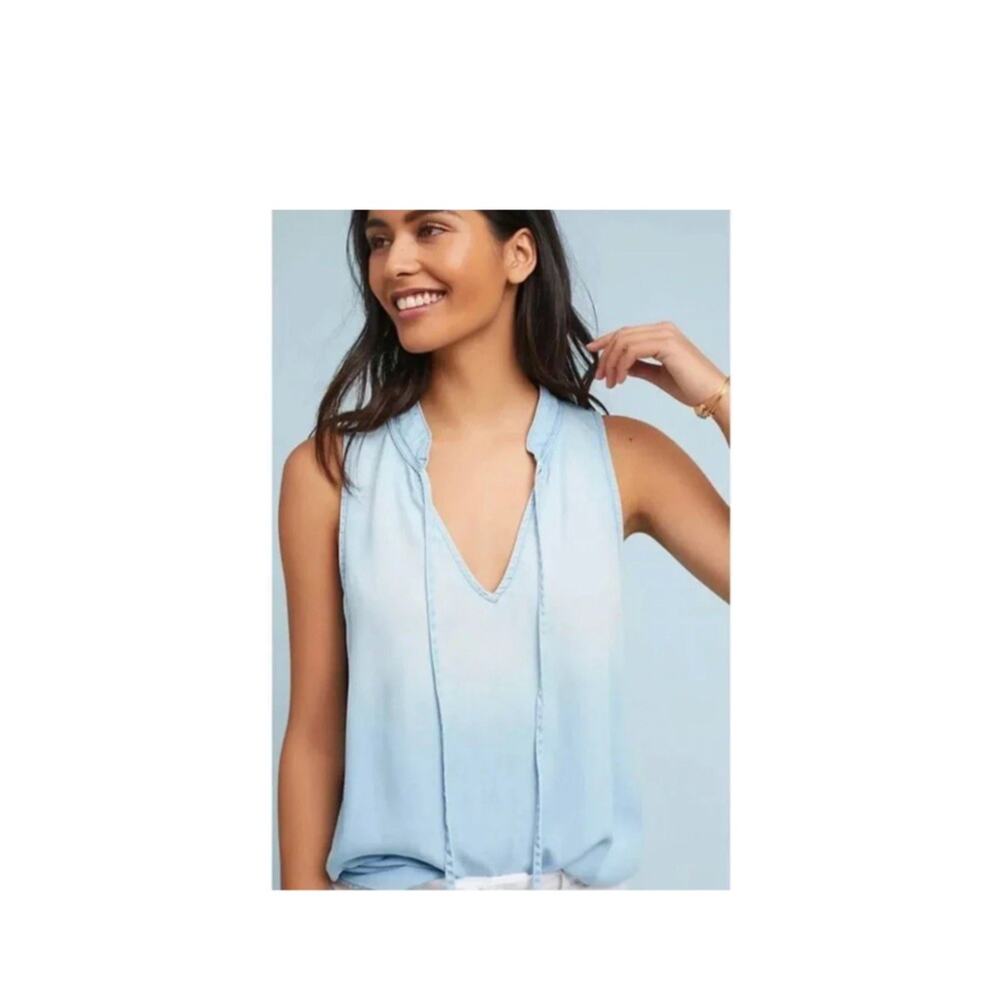 Anthropologie Cloth & Stone Shirt Womens XS NEW Chambray Sleeveless Coastal